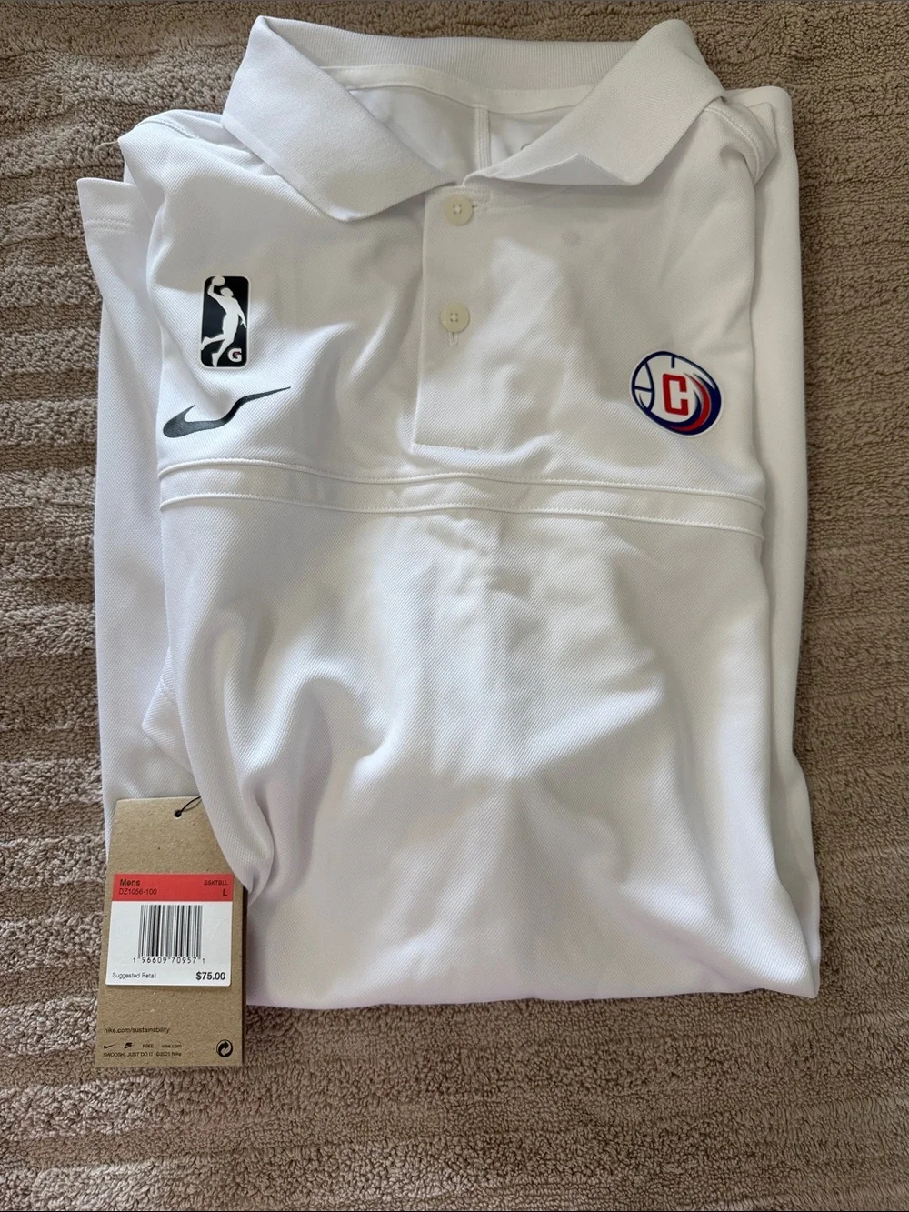 Nike White Polo with Navy & Red Team Crest